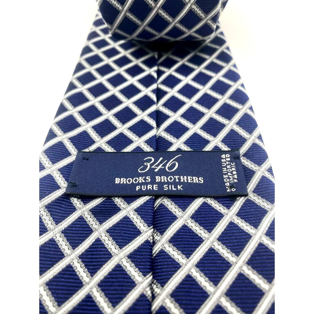 BROOKS‎ BROTHERS 346 Men's 100% Silk Necktie Designer Geometric Blue/Gray LONG